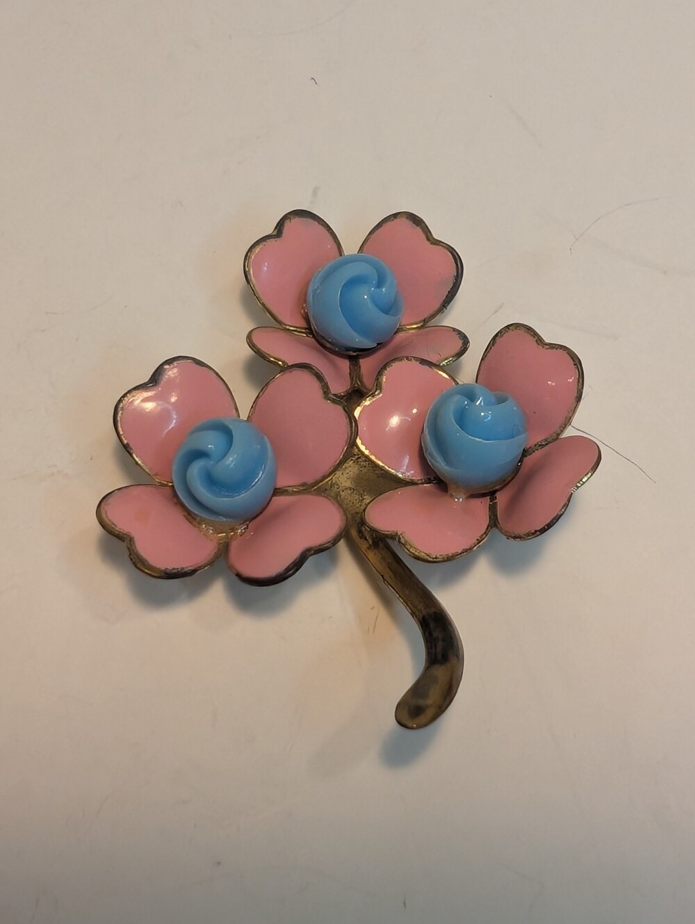Vintage 1950βs Trio Enamel Flower Pin Brooch.